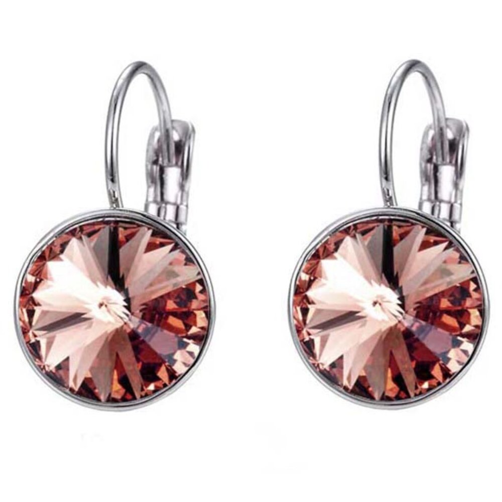 Silver Round Garnet Brown Diamond Crystal Drop Hoop Earrings Gorgeous Gift - Picture 2 of 6